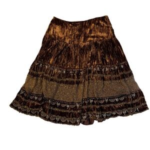 Y2K vintage Cache Brown Boho Beaded Midi Skirt Size 10
